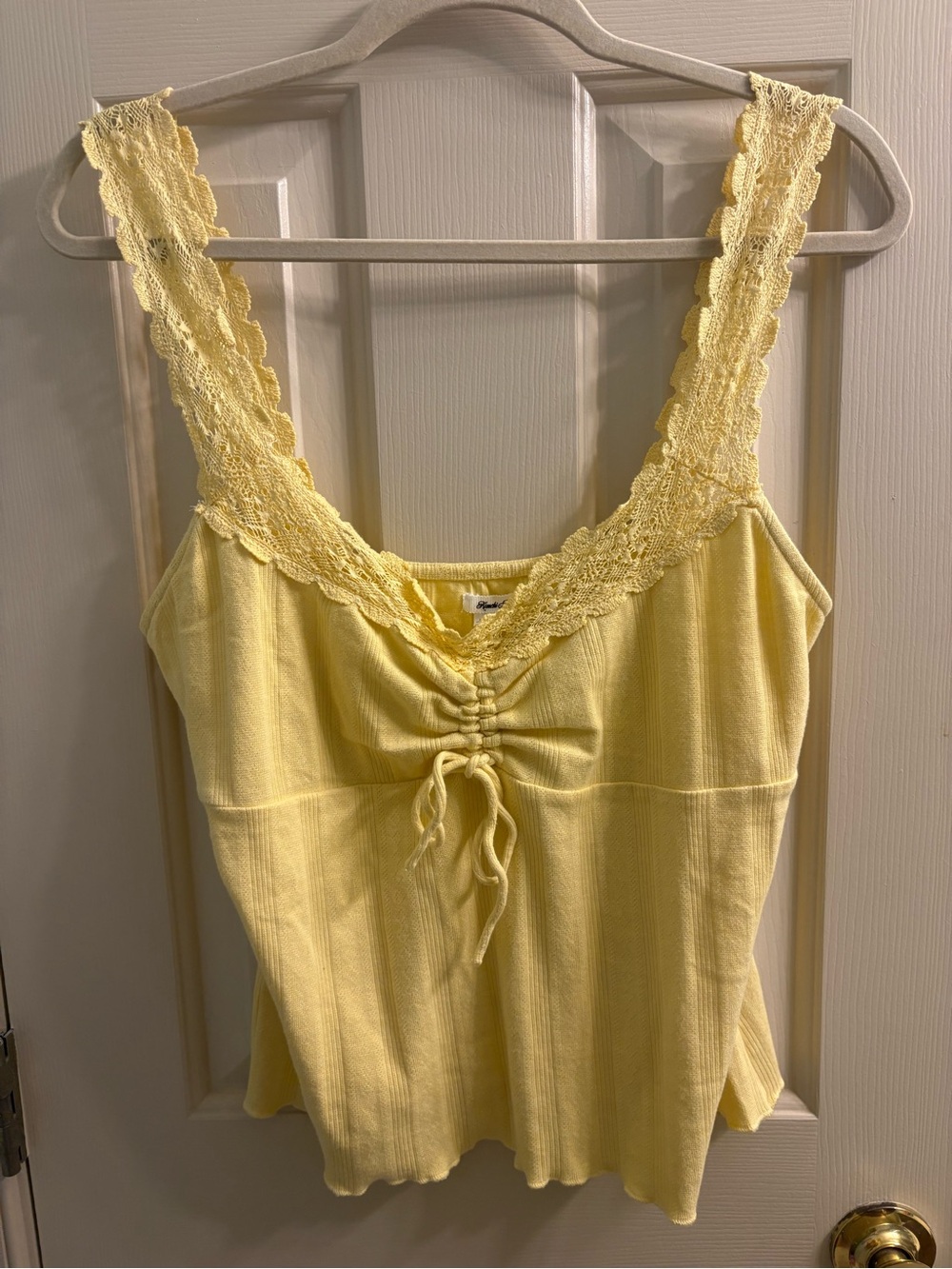 Kimchi Blue Yellow Lace-Trim Ruched Tank